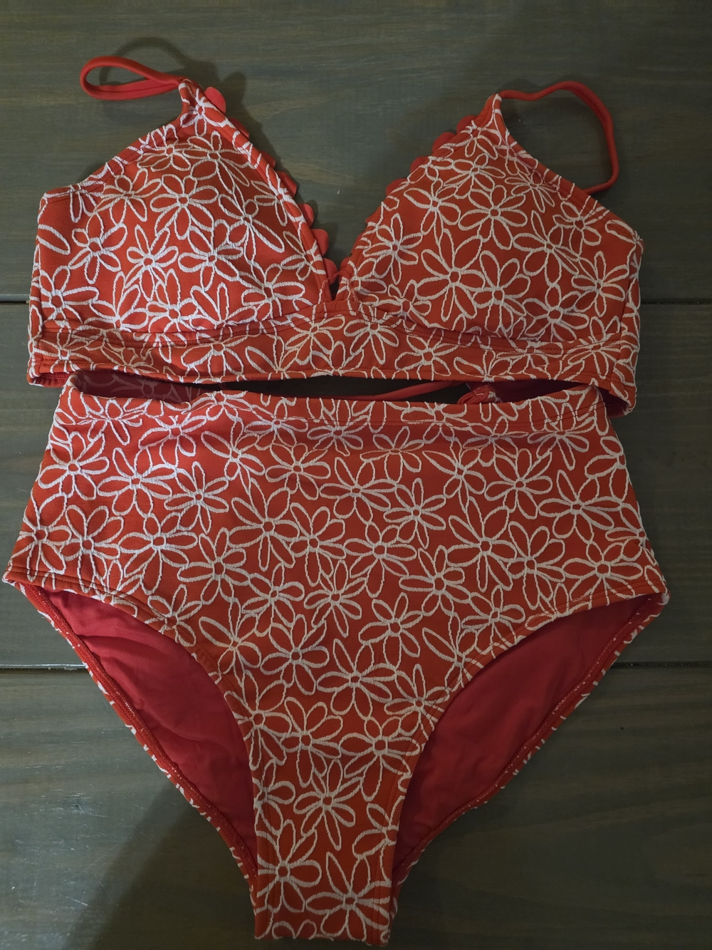 Red Floral High-Waist Bikini Set - Women